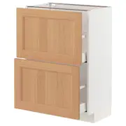 METOD / MAXIMERA base cabinet with 2 drawers, white/Vedhamn oak, 60x37x80 cm