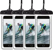 Waterproof Phone Pouch 4Pack, Floating Underwater Phone Case Dry Bag Lanyard Universal IPX8 for iPhone 15 14 13 Pro Max Plus Samsung Galaxy S24 Ultra/S23+/S22/S21 Swimming Snorkeling Black