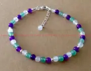 4mm Natural Green Aventurine White Jade Amethyst Round Gems Beads Bracelet 7.5"