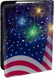 [EdWal] Firework American Flag 4Th of July Print Passport Cover with Credit Card Holder Leather Passport Case, for Women Men Family ID Travel, Black, One Size