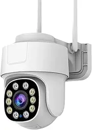 Tuya WiFi PTZ Camera Outdoor 10X Zoom Security IP Camera 5MP Full Color Night Vision Audio Surveillance Human Motion Detection(UK Plug,Cam with 64G Card)