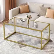 SAYGOER Gold Coffee Table Glass Coffee Tables Modern Rectangular Center Table Simple Minimalist Sofa Table for Living Room Home Office, 39.3 x 19.7 x 17.7in, Gold