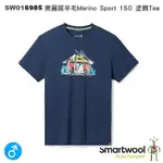 【速捷戶外】美國 SMARTWOOL SW016985 男 MERINO SPORT 150 美麗諾羊毛塗鴉短TEE(河畔露營 海軍藍),柔順,透氣,排汗, 抗UV