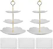 3 Tier Plastic Cupcake Stand Set with Metal Pillar Reusable White Cupcake Dessert Candy Display Towel Holder for Wedding Birthday Baby Shower Tea Party Decorations (Petal Plate)