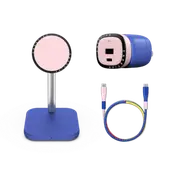 - Value Set Power Up Set (Pink/Blue) - 2-in-1 Charging Stand (Pink/Blue) & Fast Charger (Pink/Blue) & USB-C to USB-C Cable (Pop Block)
