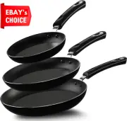 Non Stick Frying Pan Set – 3 Pcs for Induction Hob (20cm, 24cm, 28cm), Black