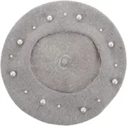 [Beavorty] Pearl Embellished Beret Hat Soft Imitation Wool Retro Vintage Design for Spring Autumn for Daily Life Travel Shopping and All Occasions Light Grey