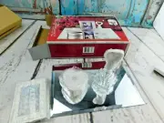 4pc Vanity Set Decorators Choice Perfume Bottle Picture Frame Mirrored Tray Box