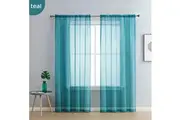Pair of Teal Sheer Curtain Luxton Rod Pocket Voile Curtains (teal green)