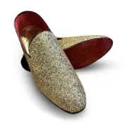 THE MARDI GRAS KREWE Men's Gold Glitter Loafers – Sparkly Slip-On Dress Shoes...