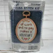 Vintage New Berlin Co framed cross stitch kit All Work/No Pay Makes A Housewife