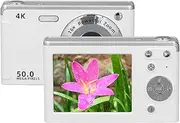 4K Digital Camera for Photography 50MP, Auto Focus & 16X Digital Zoom Point and Shoot Camara, Anti-Shake, Built in Fill Light, for Teens Beginner Adult (White)