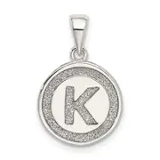 Sterling Silver Glitter Enamel Letter K Initial Circle Pendant