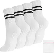 [taonganui] 4 Pairs Pilates Socks Stopper Socks Women's Yoga Socks Non-Slip Socks Non-Slip Socks Women's Non-Slip Grip Socks for Women Pilates, Yoga, Dance, Ballet (White)