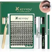 DIY Lash Extension Kit KEYYOU 144pcs Lash Clusters Eyelash Extension Kit with Mascara Brush Bond and Seal Lash Glue Remover Lash Applicators Lash Brush Clean Pad for DIY Lash Extensions (Y01 Kit)