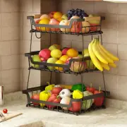 Canasta de frutas de 3 niveles con ganchos para bananas, organizador de metal