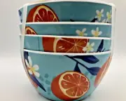 C&C CALIFORNIA MELAMINE Snack Bowls Citrus Grove Orange Blue 4.5" NEW (Set of 4)