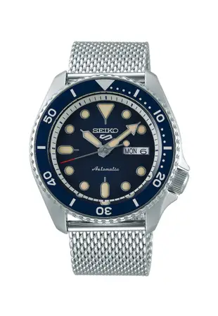 Seiko 5 Sports Superman Suits Style SRPD71K1 Men's Automatic Watch with Blue Dial and Stainless Steel Mesh Bracelet