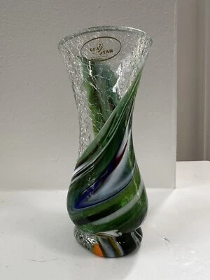 Crystal Heart Czech Republic Vase Handmade Glass-NEW