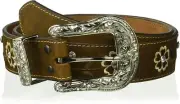 Ariat Womens Floral Stitch Berry Concho Distressed Leather Belt