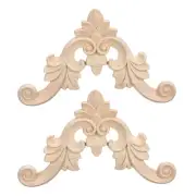 2Pcs Wood Carved Appliques Unpainted Decorative Corner Flower Decals 10 x 10cm