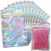 100 Pieces Resealable & Smell Proof Foil Pouch Sample Bags Great for Party Favour Food Storage Holographic Mylar Bags Ozchillon (7x10cm)