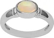 [MOONEYE] Accent Bezel Set Oval Shape Ethiopian Opal 925 Sterling Silver Solitaire Ring