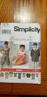 Simplicity Pattern 7679 toddler dress, Romper and jumpsuit SZ 1/2 - 2
