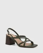 Lauri Olive Green Leather Strappy Heel