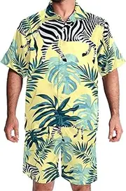 [KQNZT] Men's Hawaiian Short Set, Mens 2 Piece Short Set, Vacation Outfits for Men, Yin Yang Gossip, Mens Matching Shirt and Shorts Set