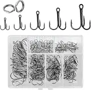 200 Pack Fishing Treble Hooks Kit High Carbon Steel Hooks Strong Sharp Round Bend with Split Rings for Lures Baits Saltwater Freshwater Fishing Size 2# 4# 6# 8# 10#