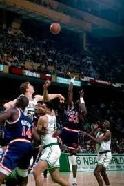Patrick Ewing New York Knicks shoots over Joe Kleine Boston Celtic- Old Photo