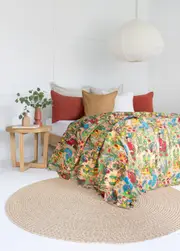 Kantha Quilt Indian Quilt Block Print Quilt Bedspread Bohemian Boho Cotton Throw Quilt Handmade Blanket Doona King Size 056