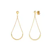 14K Yellow Gold Half Circle Bar Hanging On Chain Drop Earrings