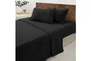 Luxor Black Teddy Bear Fleece Fitted Flat Sheet + Pillowcase Set