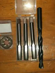 BSF 1/2" X 16 RH HSS HAND TAP 3pc set +OD 1" HSS split screw Die button+ Drill