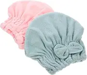 2Pcs Fleece Hair Drying Towels for Women Adorable Cartoon Shower Caps for Quick Drying Super Absorbent Bathing Hats Safe Durable Hair Care Accessories