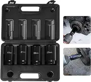 Crank Bolt Sockets Set, 17MM 21MM 22MM 27MM Harmonic Balancer Socket Set, 1/2" Drive Crank Bolt Removal Tool, 3 Times Momentum Power of Standard Impact Socket Set, Deep Counter-weighted Socket Tool