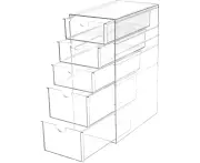 5 Tier Acrylic Drawer Organizer Stackable Makeup Hair Accessories Organizer with 5 Sliding Drawers Clear Desk Organizer Drawers Makeup Organizer Holder Box