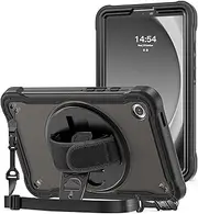 ProCase for Galaxy Tab A9 8.7 inch 2023 Shockproof Case, Heavy Duty Rugged Cover with Rotating Kickstand Hand/Shoulder Strap Kids Proof for Galaxy Tablet SM-X110 -Black