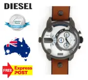 NEW DIESEL LITTLE DADDY DZ7269 GUNMETAL/SILVER/BROWN LEATHER CHRONO MENS WATCH
