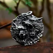 Au Man Vintage Wolf Head Viking Stainless Steel Pendant Animal Necklace Gift