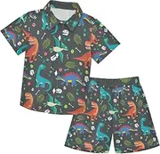 [Caihoyu] Little & Big Boy's Short Sleeve Button Down Shirt Top Shorts Set Toddler Little Boys Outfit Infant Little Boy Gift