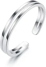 [IMINI] 925 Sterling Silver Rings Two Rows Adjustable Toe Ring Size J-P, Silver