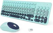 Wireless Keyboard and Mouse Combo, 2.4GHz Colorful Typewriter Cute Full-Sized Round Keycaps Keyboard for Office Computer PC Desktops Laptop (96 Keys Indigo Blue Colorful)
