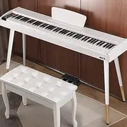 Hammer Sound Electronic Piano, 88 Wood Grain Keys, Beginners to Play Musical Instruments, Including Bracket + Double Stool,White,Gravity Edition