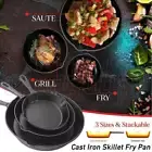 Non Stick Frying Pan Set 3PCS Cast Iron Steak Skillet BBQ Cookware Cook Frypan