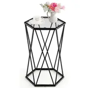 Giantex Coffee Table w/Tempered Glass Top & Metal Frame Modern Beside Table Sofa Side End Table Nightstand for Living Room Balcony Bedroom