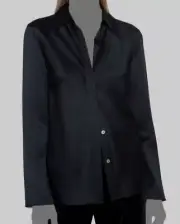 $395 Vince Women's Black Bias Cut Button-Up Silk Blouse Top Size XXS