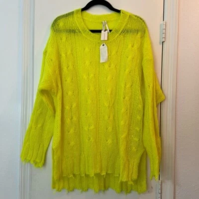 Anthropologie Neon The Posey Stichy Distressed Knit Wool Blend Sweater NWT